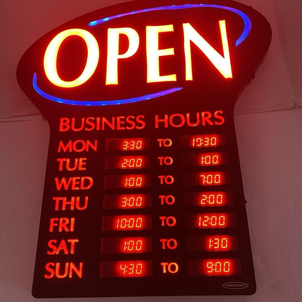 Newon 20" x 23" LED Open Sign Programmable Business Hours, Flashing Effects